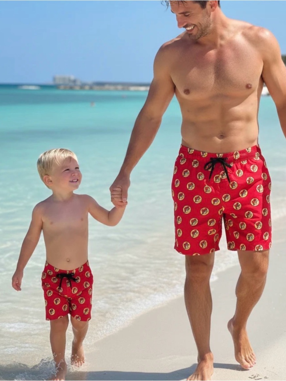Buc-ee's Men’s Swim Trunks Red Beaver Logo Print Board Shorts Drawstring Medium